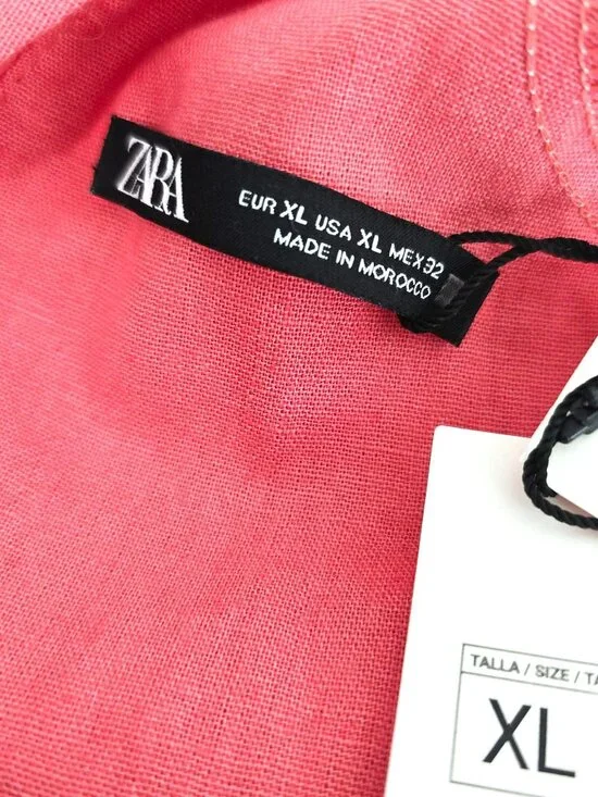 NWT ZARA Salmon Pink Square Neck Linen Puff Sleeve Bow Tie Back Mini Dress XL - Picture 11 of 11